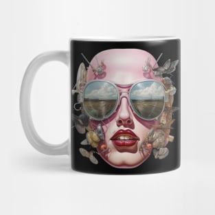Techno-Butterfly Muse: Abstract Female Face T-Shirt Mug